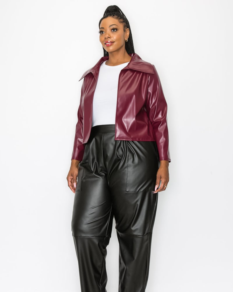 Plus Size Ryder Crop Vegan Leather Jacket Burgundy